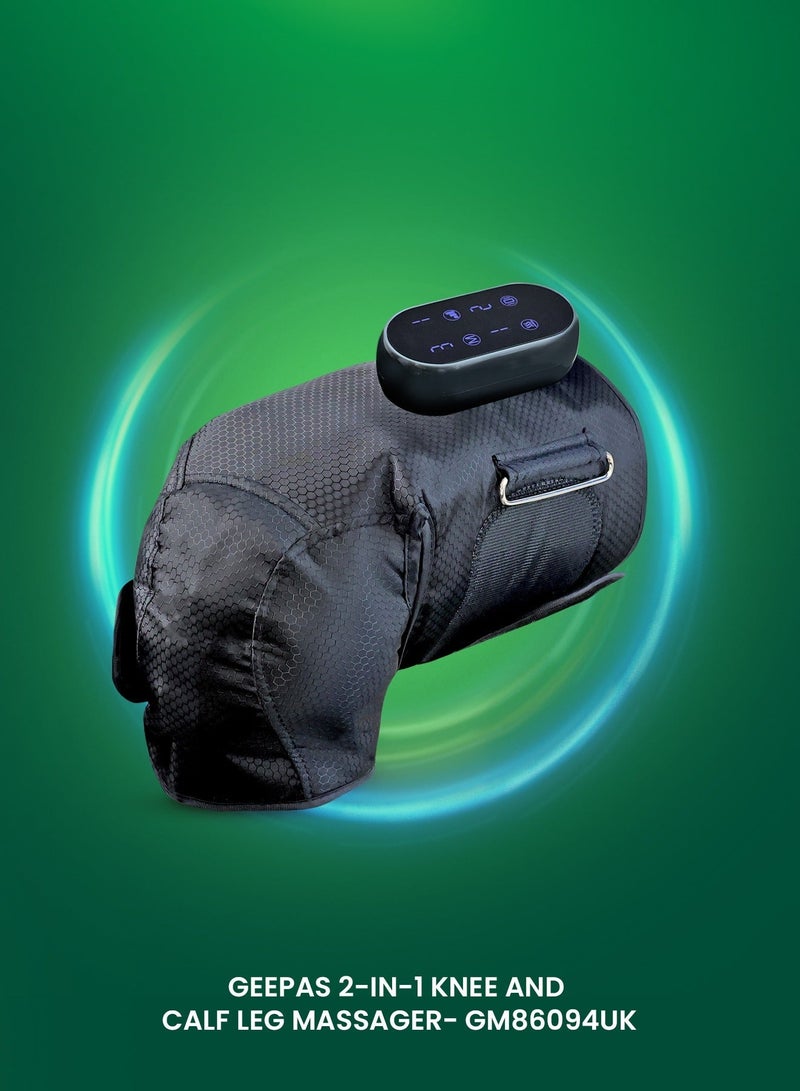 GEEPAS 2-in-1 Knee and Calf Leg Massager| 4 Modes of Vibration Function, LCD Touch Panel, 15 Minutes Timer| Offers Squeezing, Air Compression and Scraping| Ideal for Athletes, Seniors, and Relieves Joint Pain, Fatigue| 2 Years Warranty GM86094UK Black - Image 5